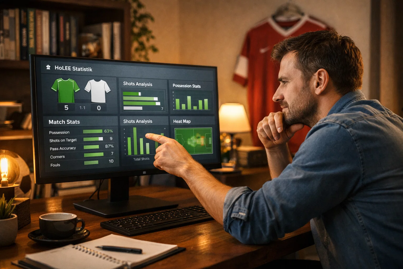 Person analysiert Fußballdaten am Computer