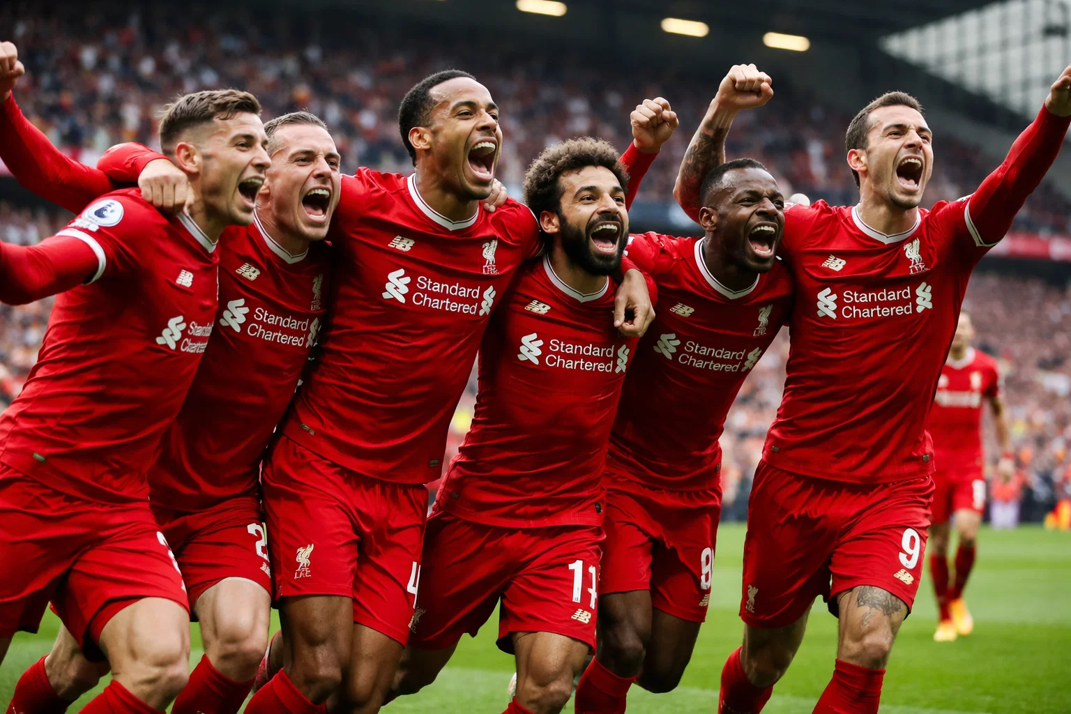 Fußballmannschaft feiert gemeinsam einen Sieg auf dem Rasen