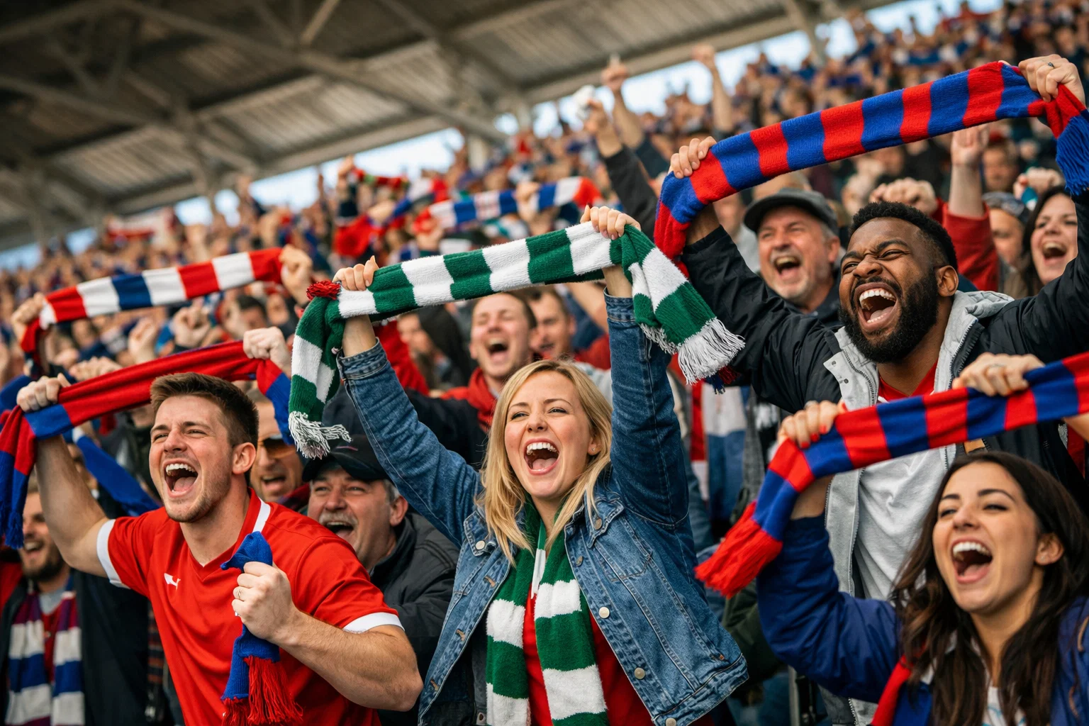 Begeisterte Fans auf der Tribüne unterstützen ihre Heimmannschaft