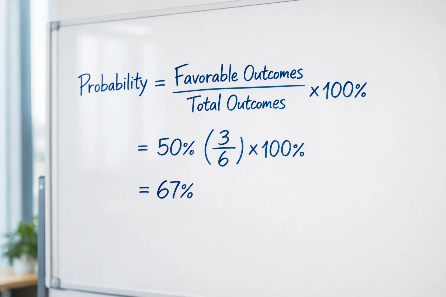 Whiteboard mit mathematischer Formel zur Quotenberechnung und Prozentangaben