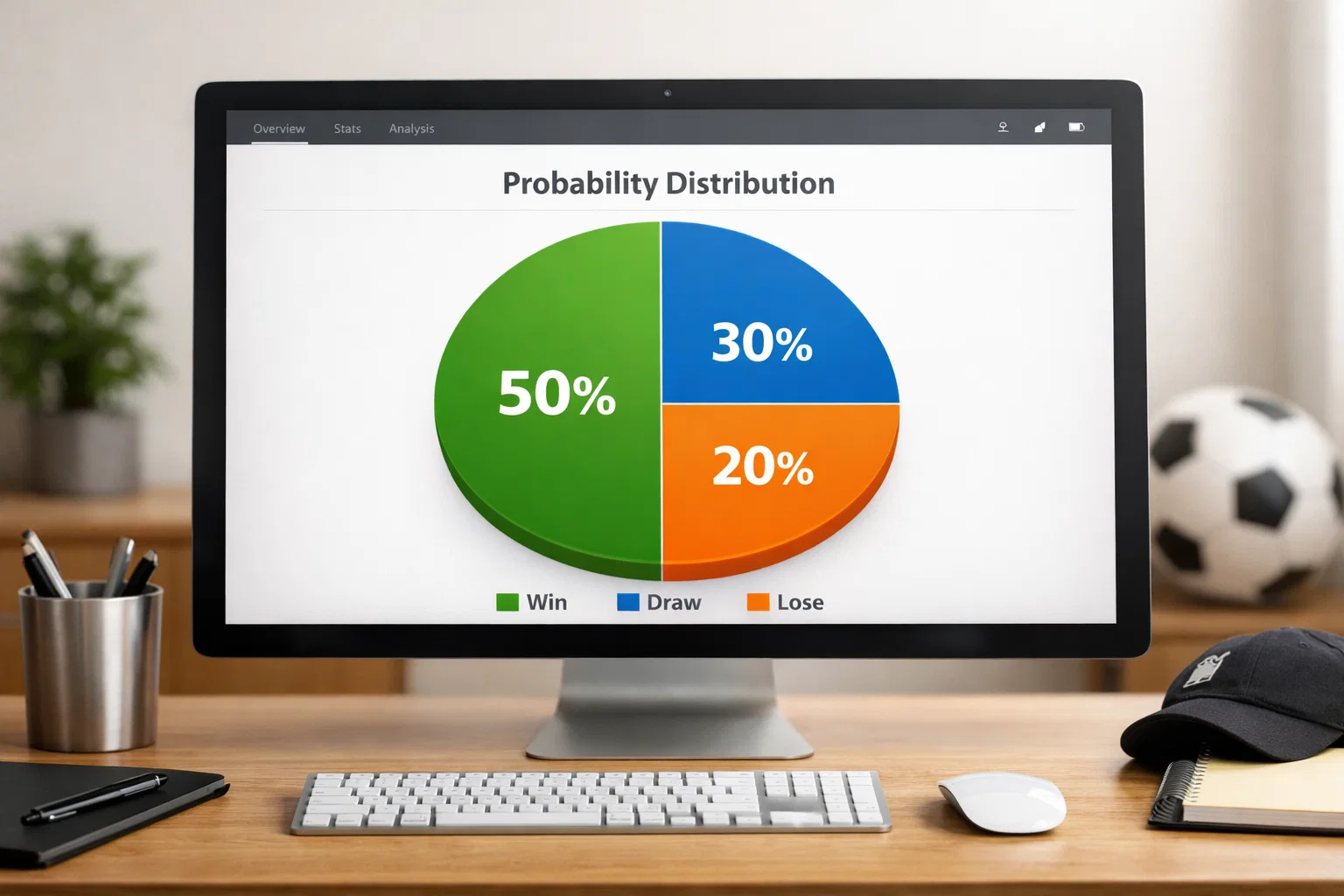 Monitor zeigt Wahrscheinlichkeitsverteilung als Kreisdiagramm